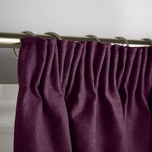 Velvet Chenille Thermal Fleece Lined Pencil Pleat Top Door Curtain 137cm x 213cm Aubergine