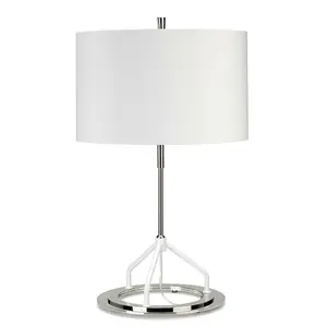 Table Lamp White Shade Dark Grey Polished Nickel Finish LED E27 60W Bulb