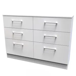 Chester 6 Drawer Wide Chest in White Gloss (Ready Assembled)