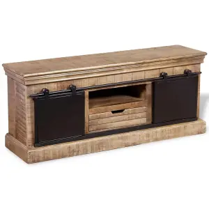 Berkfield TV Cabinet with 2 Sliding Doors Solid Mango Wood 110x30x45 cm