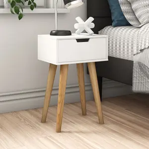 Mattias 1 Drawer Bedside Table Beige/White