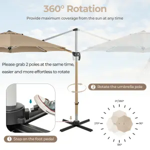 Costway 3M Round Patio Parasol Outdoor Adjustable Cantilever Umbrella w/ 360 Rotation