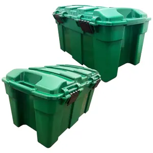 2 x 40 Litre Large Capacity Indoor Outdoor Green Garden Storage Boxes Strong Trunk Complete With Lids