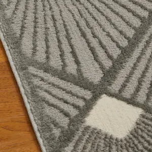 Modern Geometric Easy to Clean Grey Rug for Dining Room & Living Room-80cm X 150cm