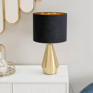 ValueLights Jax Gold Metal Touch Dimmer Table Lamp with Black/Gold Drum Shade