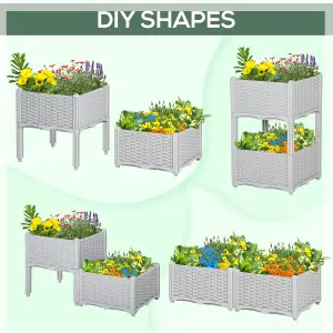 Outsunny 2-pieces Elevated Flower Bed Vegetable Herb Planter Plastic, Grey