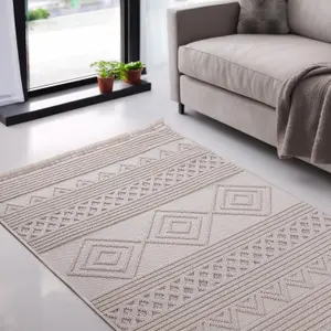 Cooper Cream & Grey Flatweave 3D effect Medium Rug, (L)170cm x (W)120cm