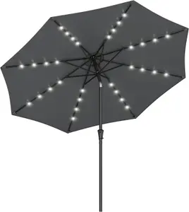 SONGMICS Parasol, Garden Umbrella, 32 Solar Powered LED Lights, Dual-Tilt System, Outdoor, Without Base, Grey