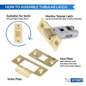 XFORT 2 Pack 65mm Polished Brass Tubular Latch Mortice Door Latch