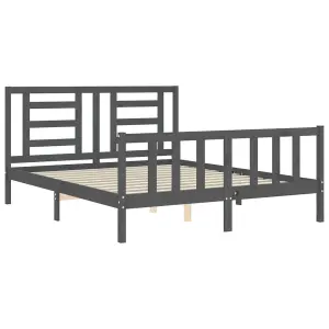 Berkfield Bed Frame with Headboard Grey King Size Solid Wood