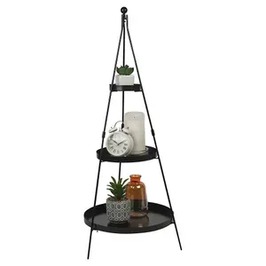 URBNLIVING 73cm Tall 3 Tier Black Metal Pyramid Rack Display Stand Multiple Flower Plant Pot Holder