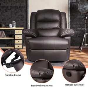 Onemill Adjustable Leather Recliner Chair Armchair Sofa for Living Room Lounge(Brown)