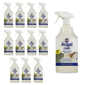 Nilco Angel Clear 12L Mould Algae Remover Cleaner Walls Tiles PVC Patios 12x 1L