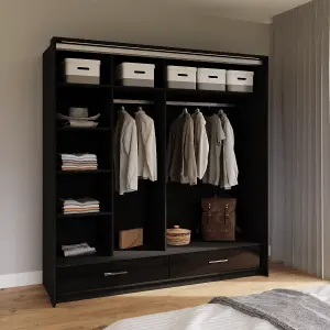 Sliding Door Wardrobe MARSYLIA 208cm Black Gloss