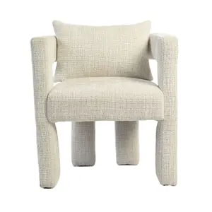 Modern Chenille Living Room Lounge Chair with Armrest, Beige Dining Chairs for Dining Room