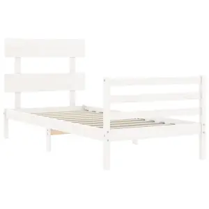 Berkfield Bed Frame with Headboard White Single Solid Wood