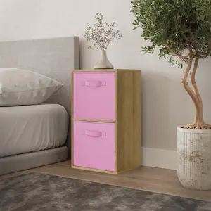 URBNLIVING 54cm Height Distressed Wood 2-Tier Cube Shelving Unit with Light Pink Inserts