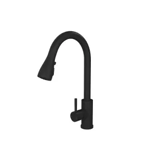 Kersin Luxr Matt Black Kitchen sink Mixer Tap with Pull-Out Hose and Spray Head