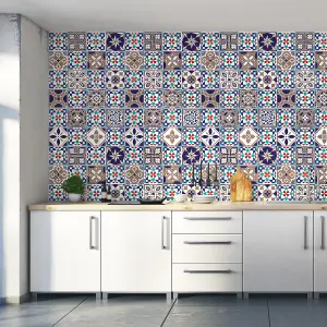 Walplus Navy Blue and Walnut Vintage Combo Mix Tile Stickers