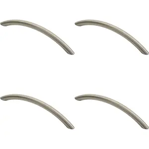 4x Curved Bow Cabinet Pull Handle 153 x 10mm 128mm Fixing Centres Satin Nickel