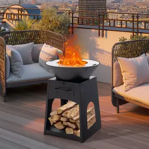 Costway 2 In 1 Fire Pit with BBQ Grill 60cm Metal Firewood Stove w/ Fire Poker