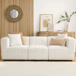 3 Seater Sofa Settee White Boucle Teddy Fabric Birlea Cloud