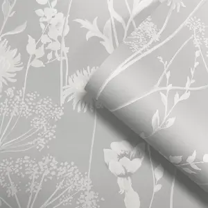 Catherine Lansfield Grey Floral Pearl effect Embossed Wallpaper