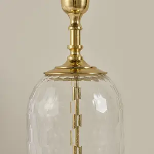 Table Lamp Solid Brass & Vintage White Linen 60W E27 GLS Base & Shade