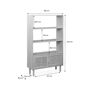 sweeek. Woven rattan bookcase with storage cupboard Camargue Natural 80x30x140 cm