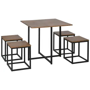 HOMCOM 5 PCS Industrial Boxy Table & Stool Set Metal Frame Cool Dining Seating