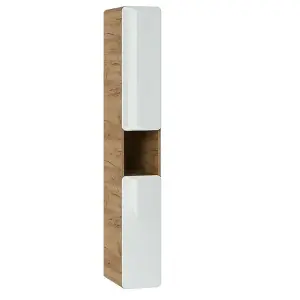 Tall Bathroom Cabinet Tallboy Wall Hung Slim Storage Unit White Gloss Oak Aruba