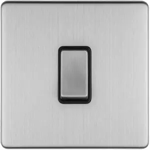 1 Gang 20A Single Light Switch SCREWLESS SATIN STEEL 2 Way Slim Rocker Plate