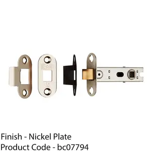 76mm Bolt Through Tubular Door Latch Rounded Strike Plate Forend Nickel Plated