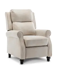 Recliner Manual Chair in Cream Faux Leather Suede