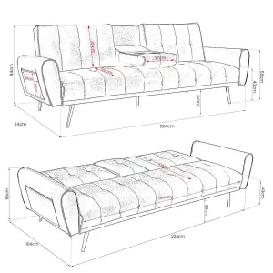 Lora 3 Seater Faux Leather Click Clack Sofa Bed with 2 Cup Holders - Beige