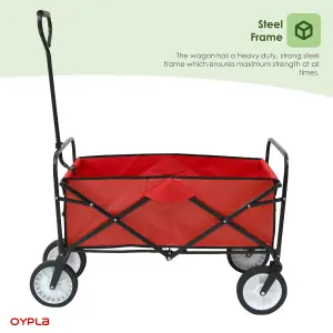 Oypla Red Heavy Duty Foldable Garden Festival Trolley Folding Cart Wagon Truck Wheelbarrow