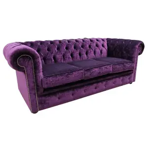 Chesterfield Handmade 3 Seater Sofa Settee Modena Aubergine Purple Velvet Fabric In Classic Style