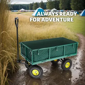 Garden Trolley - foldable side walls, steering axle, padded handle, 350 kg load capacity - green