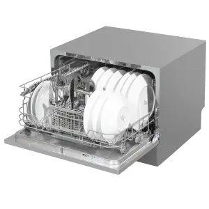 Baridi Compact Tabletop Dishwasher 6 Place Settings, 6 Programmes - Silver