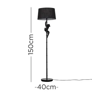 ValueLights Modern Black Hanging Monkey Floor Lamp With Black Tapered Shade - Includes 6w LED Bulb 3000K Warm White