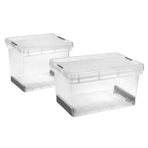 2 x 15L Ultra Resistant Strong Plastic Modular Storage Containers With Secure Clip Lock Lid For Home & Office