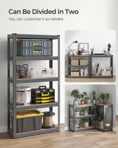 SONGMICS 5-Tier Steel Storage Unit, Shelves, Bolt-Free Assembly, Great for Garage and Shed, Grey