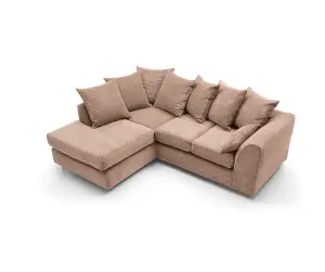 Jumbo Brown Cord Left Facing Corner Sofa for Living Room with Thick Luxury Deep Filled Cushioning