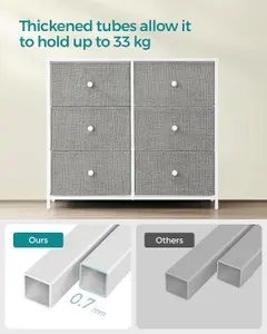 SONGMICS Dresser Chest, Cloth 5-Drawer Storage Organizer, Dresser, for Lounge, Passage, Baby Room, Light Grey and White