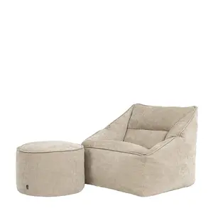 icon Natalia Chenille Armchair Bean Bag and Pouffe Set Natural Giant Bean Bag Chair