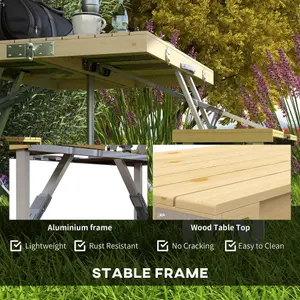 Outsunny Folding Camping Table and Chairs with Umbrella Hole, Aluminium Frame