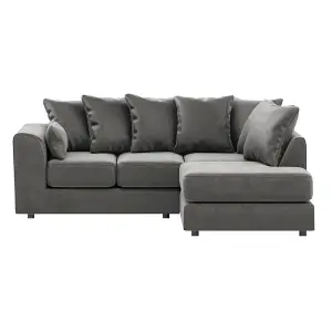 Brooklyn Plush Velvet 3 to 4 Seater L Shaped Corner Sofa Foam Grey Right Hand Facing