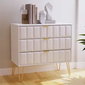 Cube Ready assembled Matt white 3 Drawer Chest of drawers (H)695mm (W)765mm (D)415mm