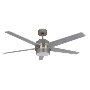 GoodHome Chomsky Modern Brushed Chrome effect LED Ceiling fan light