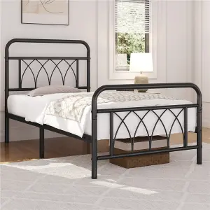 Yaheetech Black 3ft Single Metal Bed Frame with Petal Accented Headboard and Footboard